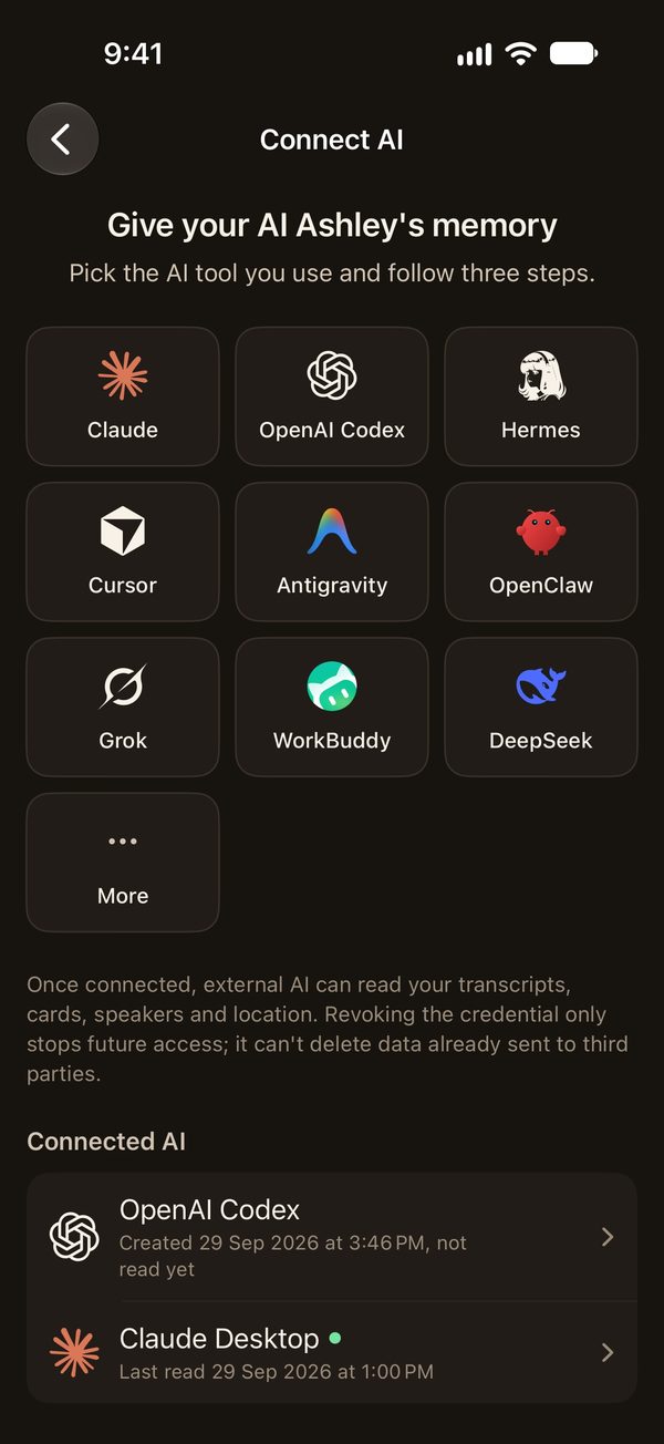 Connect AI screen listing supported tools