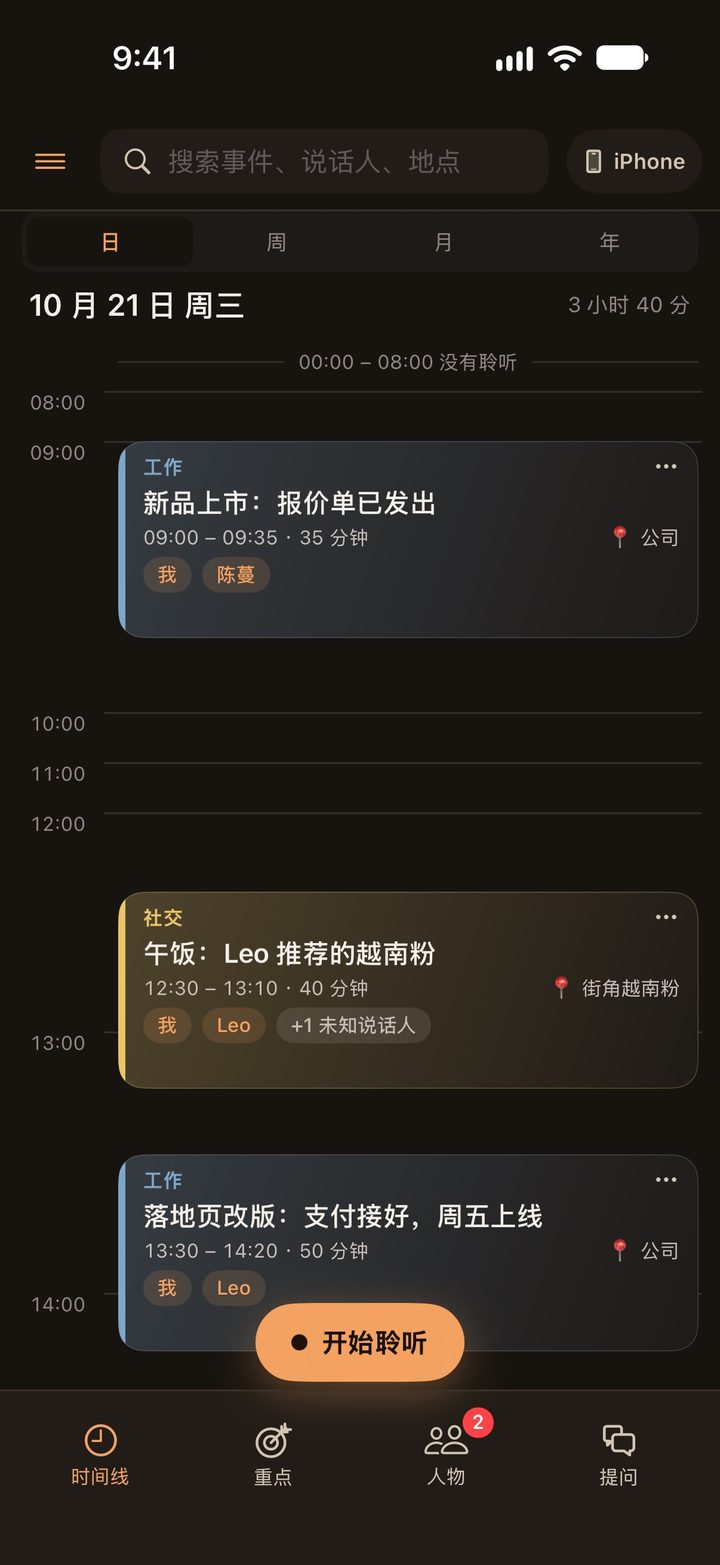 Ashley 的时间线：一天的对话按时间排开